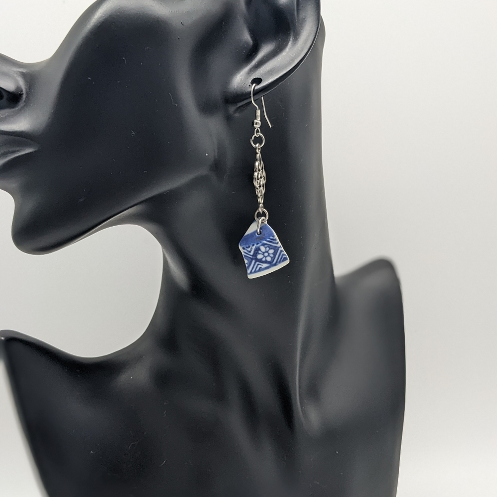 Sea Keeper sea pottery earrings in blue and white